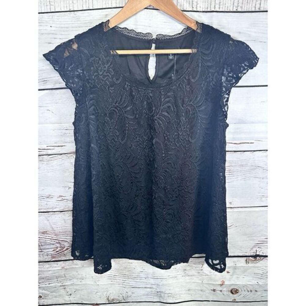 torrid Black Lace Overlay Short Sleeve Blouse